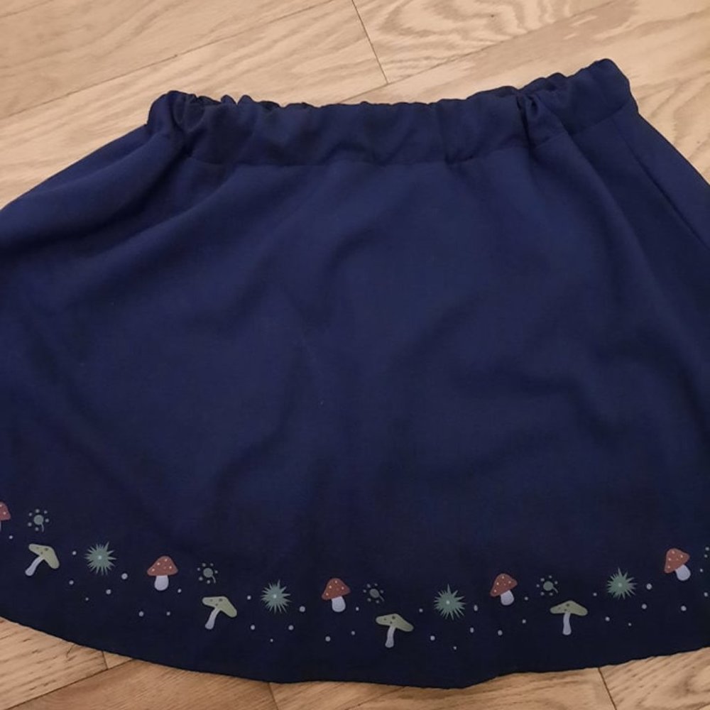 Mini House Fairycore Mushroom Print Blue Skirt